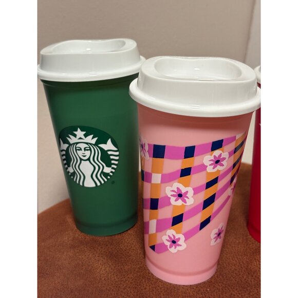 STARBUCKS REUSABLE PLASTIC CUP WITH LID HOT COLD LOT OF 4 16 OZ LIKE NEW - Picture 3 of 7